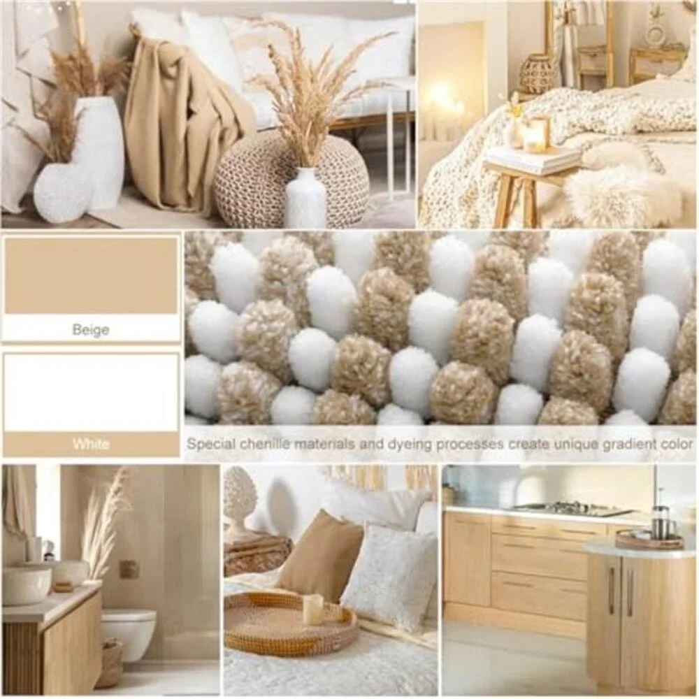 Beige Chenille Bath Rug Set Non Slip Absorbent Bathroom Mats